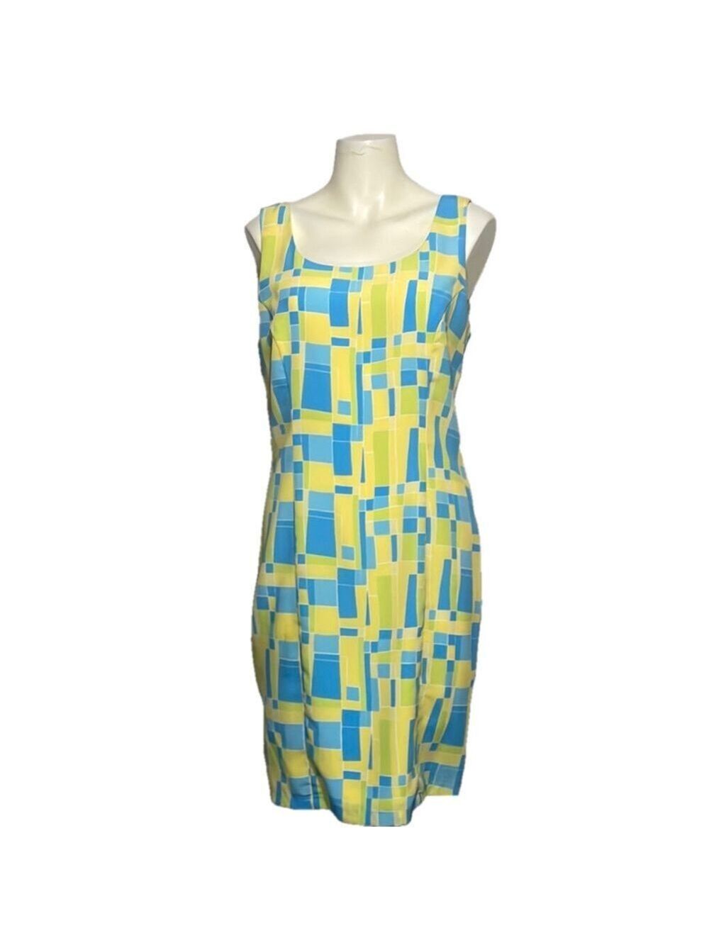 Taiga Paris Geometric Yellow and Blue Sleeveless Dress Sz 10